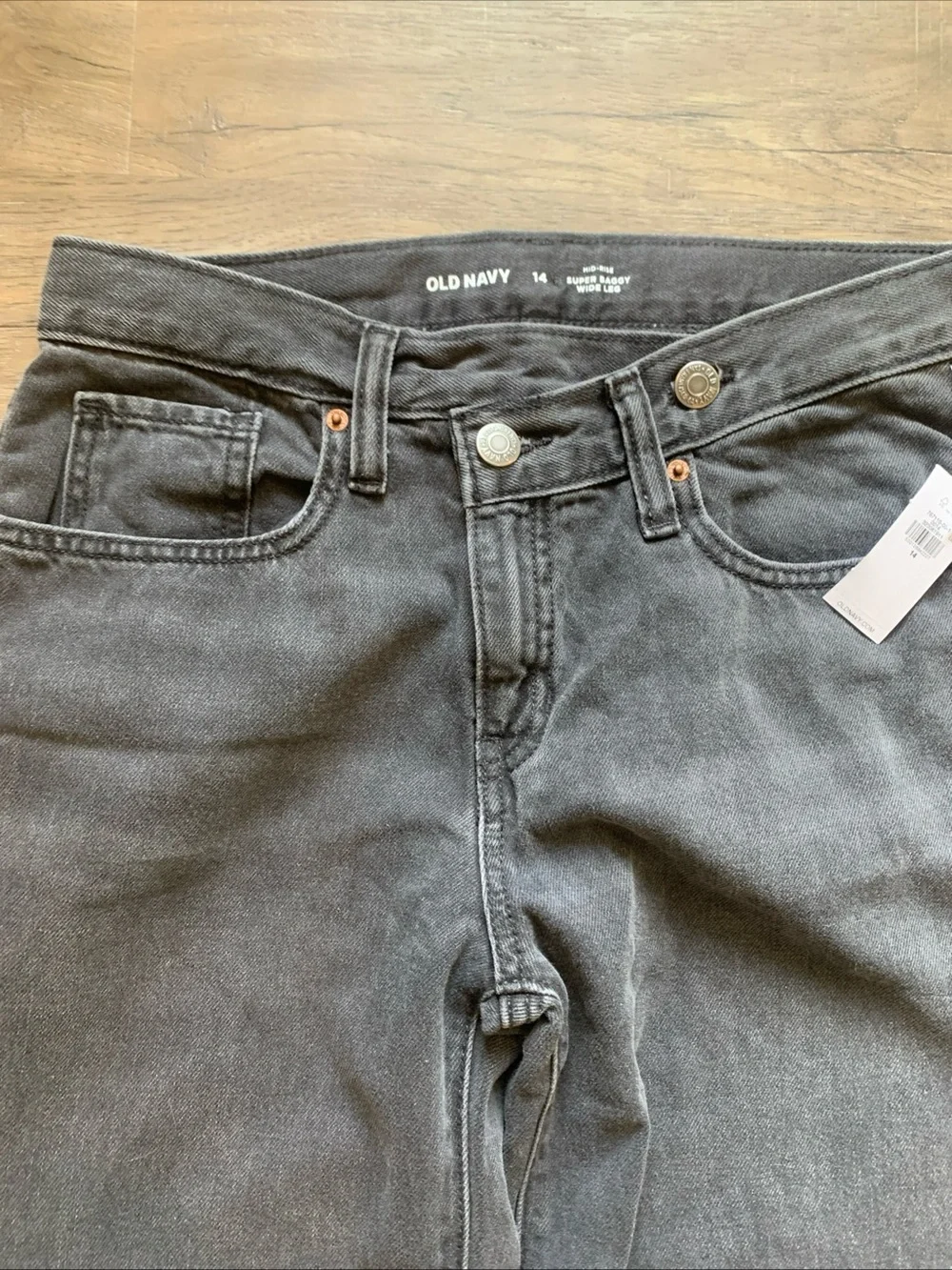 Old Navy Mid Rise Super Baggy Wide Leg Black Jeans NWT Sz 14